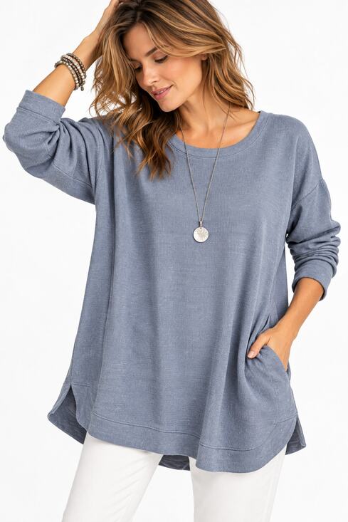 J. Jill Tops - J. Jill Textured Knit Pocket Tunic Top Blue Size L